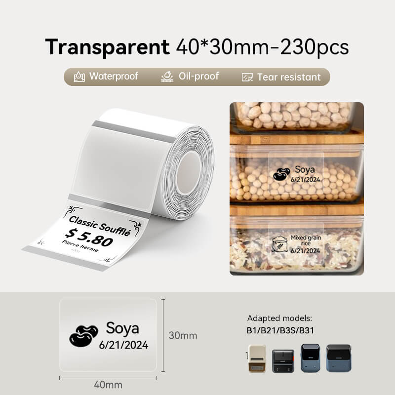NIIMBOT Ruban d’étiquettes transparent pour B21, B1, B3S