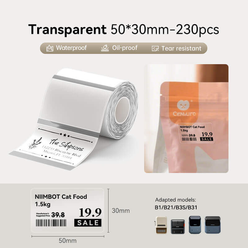NIIMBOT Ruban d’étiquettes transparent pour B21, B1, B3S